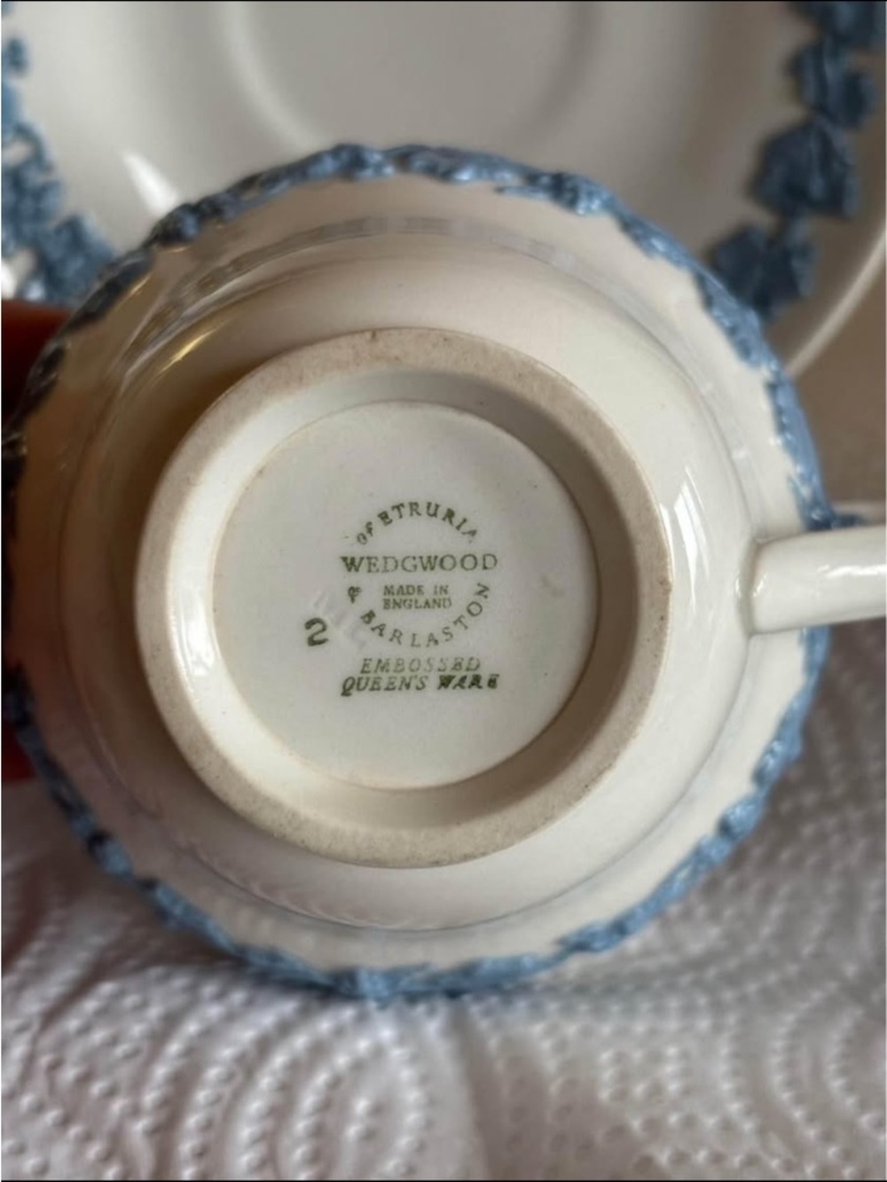 Wedgwood Queensware and Blue Relief Tea Cup and Saucer - Picture 3 of 4